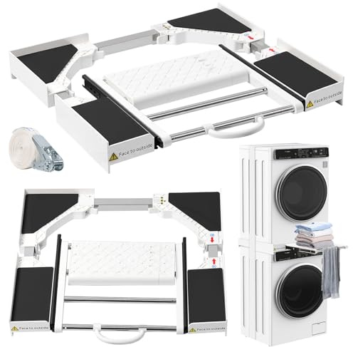 Kit de Superposition Universel 42–73 cm pour Lave-Linge et Sèche-Linge avec Barre Porte-Serviettes Plateau Cadre intermédiaire pour Buanderie et Petits Appartements