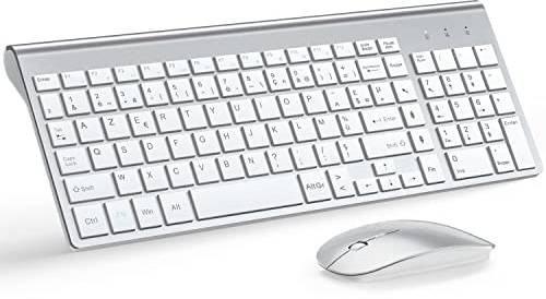 TopMate Ensemble Clavier et Souris sans Fil Ultra-Mince - Argent Blanc | Ensemble Clavier à Touches Ciseaux et Souris Compacte Silencieuse 2,4G (2400 DPI), piles Fournis, pour PC/Laptop/Windows/Mac