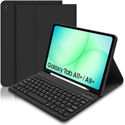 Keyboard Case for Samsung Galaxy Tab A11+ /A9+ 11 Inch,Built-in S Pen Holder - Slim Smart Cover with Detachable Bluetooth Keyboard for Samsung Galaxy Tab A11 Plus A9 Plus, Black