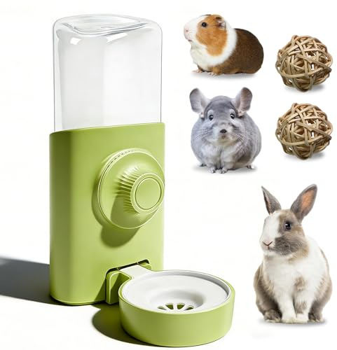 Automatischer Trinkflasche Kaninchen, Hängend Wasserspender Hasen Kaninchentränke mit 2 Kaubälle Kaninchen Tränke 600ml Nagertränke Grün für Meerschweinchen Chinchilla Frettchen