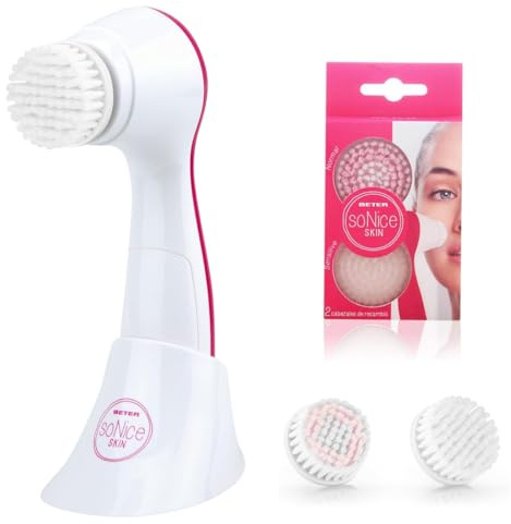 Beter - So Nice Skin Schall-Gesichtsreinigungsbürsten-Set + Ersatzbürstenköpfe, 2 Geschwindigkeiten, Elektrischer Gesichtspeeling- und Make-up-Entferner, Tiefenreinigung der Poren