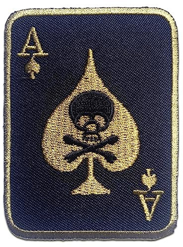 Catch the Patch Poker Ass Totenkopf Biker - (Größe: 5,6 x 7,6 cm) – Stickpatch – Ideal für Kutte, Rockerjacke, Jeansweste, Kleidung & Accessoires – Robuster Patch für Erwachsene