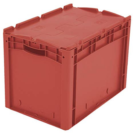 BITO 43-14521 Eurostapelbehälter XL mit Anscharniertem Zweiteiligem Klappdeckel, 600 mm x 400 mm x 438 mm, 20 kg Inhaltsbelastung, Rot