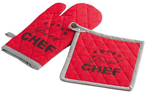 Douceur d'Intérieur 1730572 Gant+ Manique Chef Etoile Coton Rouge 18 x 28 cm/20 x 20 cm