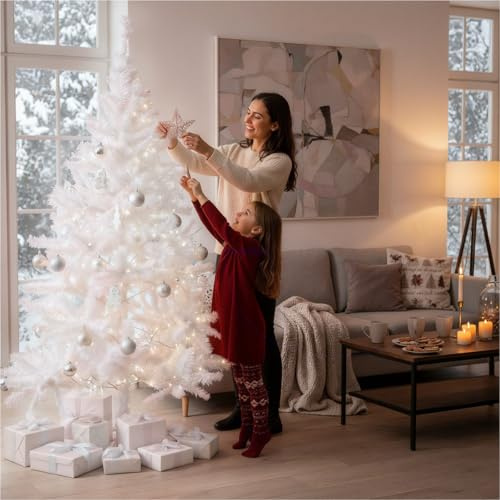 Gravidus Weihnachtsbaum 180 cm künstlicher Christbaum in Weiß aus Kunststoff mit 600 Zweigen und stabilem Metallständer