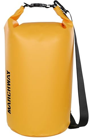 MARCHWAY, Schwimmender, wasserdichter Trockensack, 5 l, 10 l, 20 l, 30 l, 40 l, Roll-Top, Trockene Ausrüstung bei Kajakfahren, Rafting, Schwimmen, Camping, Wandern, Strand, Angeln, Dunkelgelb, 10 l