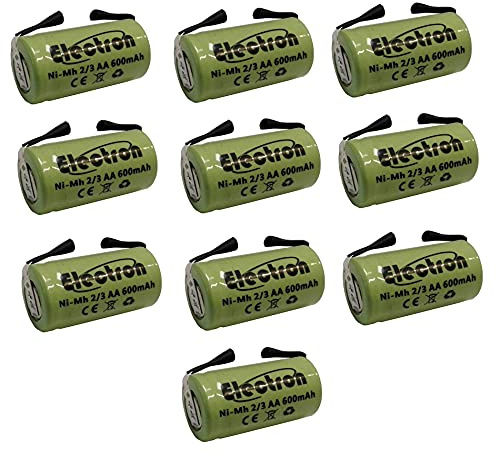 10 x Batterie rechargeable Ni-MH 2/3AA 2/3 aA 1,2 V 600 mAh 14 x 29 mm AVEC lamelles languettes terminaux à souder pour affutage colis Batterie