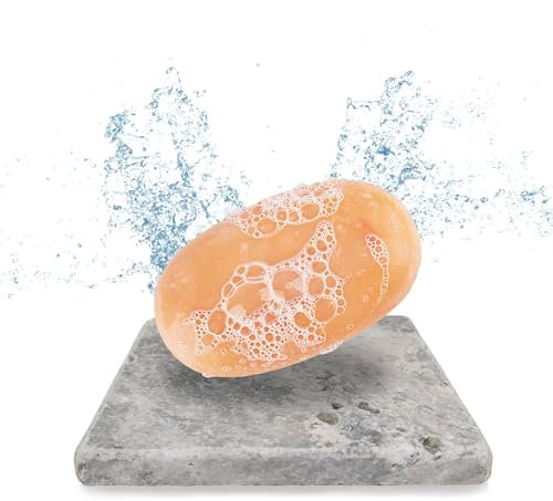 Moderne Travertin Seifenschale echter Naturstein - inkl. Antirutschfüßen - auch als Glas-Untersetzer oder für Deko, Pflanzen, Raclette - Grau 10x 10 cm