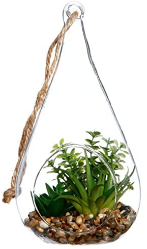 Atmosphera - Plante Artificielle Suspendue - Pot Goutte en Verre - H19-5 cm - Modèle 3