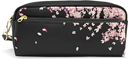 Federmäppchen, fliegende Pflaume, Kirschblütenblätter, Blumen, bedruckt, für Reisen, kleine Stifte, Make-up-Tasche, wasserdicht, PU-Leder, 2 Fächer, ideales Geschenk für Kinder, Mädchen, Jun
