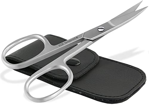 Linkshänder Nagelschere 9 cm gebogene Schnittfläche aus rostfreiem Edelstahl mit Etui - PROFI Nagelschere mit extra Scharfen Schneiden