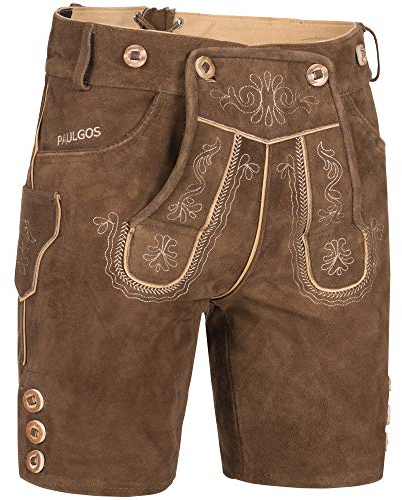 PAULGOS Herren Trachten Lederhose HK2 + Träger, Echtes Leder, Größe 60, Hellbraun