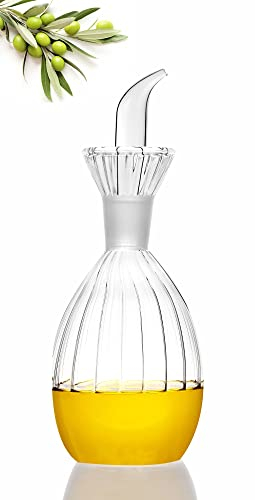 HAIZEEN 250ml/9oz Clear Glass Olive Oil Dispenser Bottle - Oil & Vinegar Cruet with Pourers and NO Funnel Needed - Olive Oil Carafe Decanter for Kitchen and BBQ