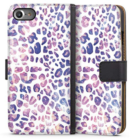 Custodia a portafoglio compatibile con Apple iPhone 7 Custodia per cellulare di similpelle nera Cover a libro Leopardo Animal print Lilla
