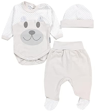 TupTam Baby Kleidung Set Body Strampelhose Mütze Bekleidungsset Jungen Mädchen, Farbe: Bär/Beige, Größe: 74