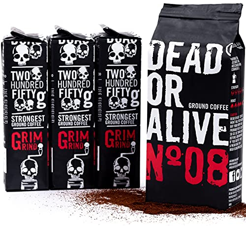 DEAD OR ALIVE Espresso gemahlen No8 - Starker Moka Kaffee gemahlen 4x250g - Feines Espressopulver mit Robusta - Bialetti Kaffee für Espressokocher - Gemahlener Kaffee aus Italien - Ground Coffee 1kg