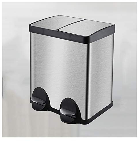 jbshop Conteneur à déchets Pédale en Acier Inoxydable Poubelle Double Bin tri des ordures Corbeille Grande capacité Corbeille Couvert refermable Bin, 40L / 10,5 Gallon Poubelles
