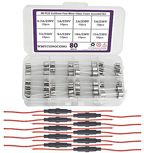 WMYCONGCONG 10 STÜCKE 6 x 30 mm Sicherungshalter Inline Schraube Typ 20 AWG + 80 STÜCKE 6 x 30 mm Flinke Glassicherungen Flinke Autoglasrohrsicherungen Sortimentssatz