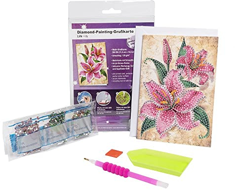 Ideen mit Herz Diamond-Painting-Grußkarte | Strass-Edition | Din B6 | 370 g/m² | inkl. Steine, Umschlag & Werkzeug … (Lilie)