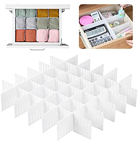 24 Stück Schubladentrenner, Schubladenteiler Verstellbar, Schubladen Fachteiler Organizer für Schrank Unterwäsche, Socken, Kommode, Kosmetik, Schlafzimmer, Küchenschubladen Ordnungssystem, Büro, Weiß.