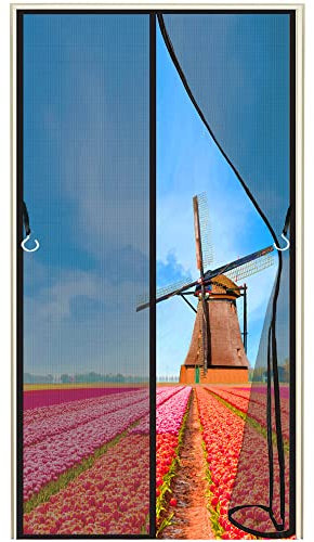 Fly Screen Door, 115x200cm Magnetic Door Screen Seal Automatically Fly Screen Mesh Curtain, Keep Fresh air in & Bugs Out Easy to Install, Black, 663 Size