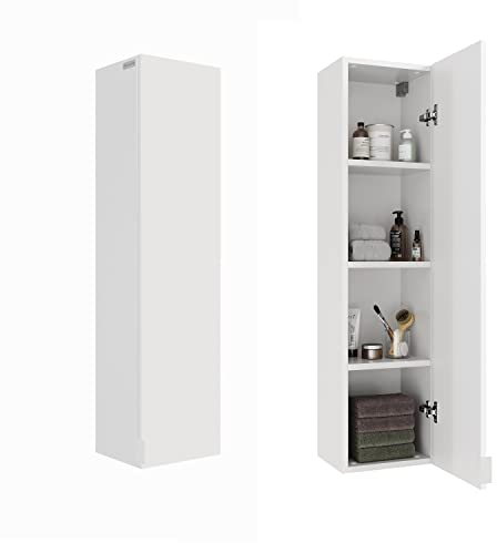 PLATAN ROOM Badezimmerschrank 60-90-120-150 H x 30B x 25T cm hängend Badschrank mit Soft-Close Bad Badezimmermöbel Hochschrank Hochglanz Weiß (Weiß Matt/Weiß Matt, 120 x 30 x 25)