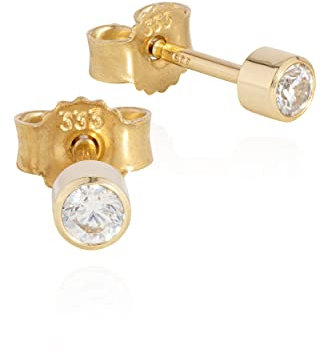 NKlaus Exklusive Paar Kelch Ohrstecker: Elegante 333 Gelbgold Ohrstecker mit mattem Finish, 8 Karat, zylindrisch geformt, besetzt mit funkelnden Ø3mm Zirkonia in Weiß 3667