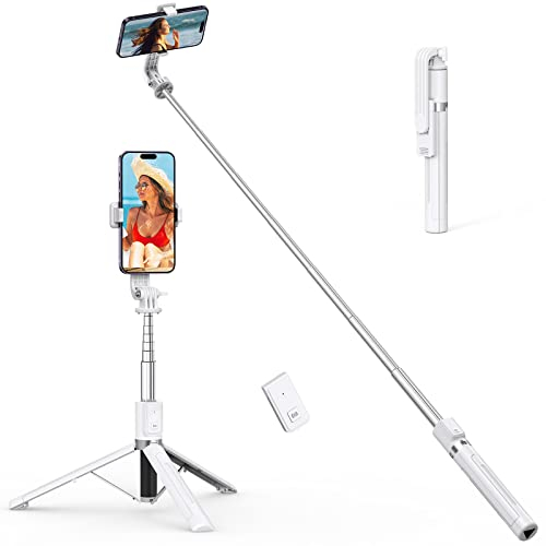 ATUMTEK Trípode Palo Selfie 49 Soporte de trípode Estable Control Remoto Bluetooth Desmontable Compatible con iPhone 14 Pro Max/14 Plus/14/13/12/11, GoPro, Samsung, LG, Google Smartphones (Blanca)