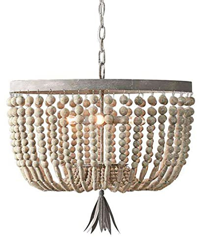 FAZRPIP Weiße Holzperlen-Pendelleuchte, Bauernhaus, moderner Kronleuchter, böhmisches Loft, französische Landschaft, antikes Licht, Kronleuchter, Deckenlampe für Esszimmer, Schlafzimmer, Wohnzimmer