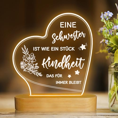 Attivolife Geschenk für meine Schwester Beste Nachtlicht Holzsockel Tischlampe Mädchenzimmer Dekoration Freundschaft Souvenir von Schwester Partner Bruder Geburtstag Mädchentag Geschenke