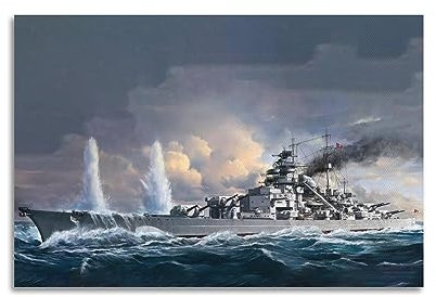 WARL Leinwandbild, Motiv: Deutsche Marine Schlachtschiff, Bismarck, Kriegsschiff, dekoratives Gemälde, 60 x 90 cm