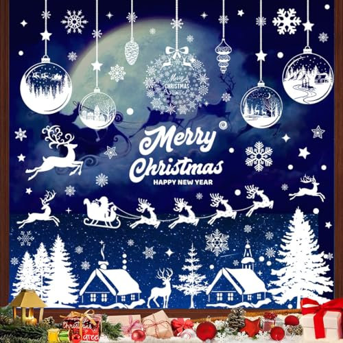 Ventdest Fensterbilder Weihnachten Selbstklebend, 11 Blatt Weiß Fensterdeko Weihnachten Kinder Schneeflocken Fensterbilder für Winter Weihnachts Deko, Glasfronten Türen Schaufenster