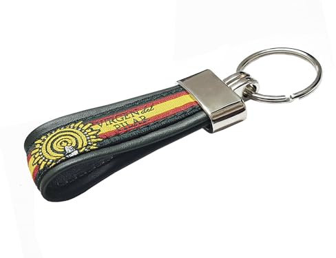 Tiendas LGP - Llavero Bandera de ESPAÑA de Cuero y Lona Verde, Virgen del Pilar