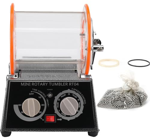 CDZHLTG Polisseur de Bijoux 3KG Machines de Polissage de Tambour à Tambour Polisseur Rotatif Polisseuse, 5 Vitesses 0-60 mins Réglable Polisseuse à Bijoux avec Perle de Polissage Libre pour Bijoutier