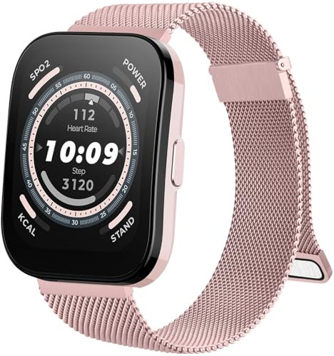 Metallo Cinturino per Amazfit Bip 5 / Amazfit Cheetah Smartwatch, 22mm Acciaio Doppio Magnete Cinturini Compatibile con Amazfit Bip 5/Amazfit Cheetah Pro con Super Magnetico, Polvere Di Rosa