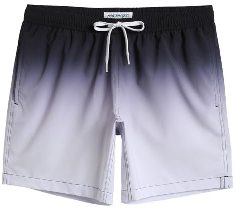 MaaMgic Stretch Badehose Herren Badeshorts Männer Schnelltrocknend Badehosen für Herren Boardshorts für Strand, Surf und Wassersport,Farbverlauf - Grau,XS