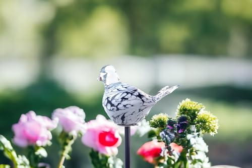 Gartenstecker mit Vogel - Handgefertigtes Glas - Schwarz Weiß - Vogel auf Stock - Gartendekorationen - Gartendeko für den Außenbereich - Gartendekor - Tiere für den Außenbereich