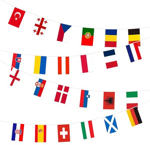 Wimpelkette zur Fußball-Meisterschaft, 24 Nationenflaggen, doppelseitiges Stoffbanner, Flaggen für Garten, Bar, Partydekoration