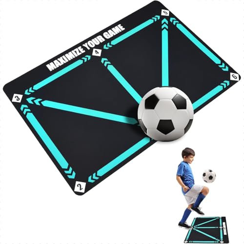 Fussballmatte Training Pro 90x60cm, Fussball Teppich Soccer Training Matte, Football Mat with Non-Slip Base + Grip Socks (Blau)