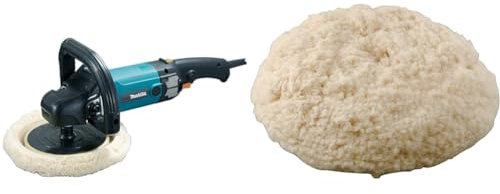 Makita 9237CB Ponceuse Polisseuse à Disque 1200 W Ø 180 mm & 192629-7 - Boina de lana con velcro de 180 mm para lijadora-pulidora de disco