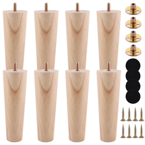 VIDETOL 15cm Wooden Furniture Legs Set of 8, Nature Solid Wooden Sofa Legs, Sofa Replacement Feet with Mounting Plate & Screws for Cabinet, Bed, Chair, Sofas, Dresser Table and TV Stand