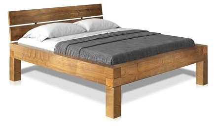 moebel-eins CURBY 4-Fuß-Balkenbett mit Kopfteil, Material Massivholz, Thermo-Fichte