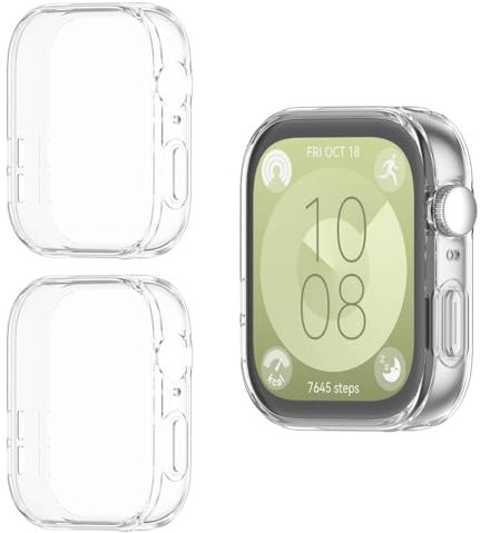HOMTERN 3-Pack Cases Compatible with Huawei Watch Fit 3,Flexible TPU Full Covered Shell Shockproof Scratch-Proof Screen Protector Case, 3 Pack Clear