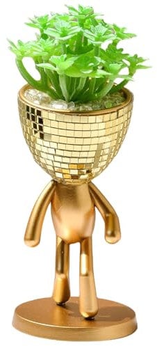 Pasdrucn Disco Ball Planter Flower Pot, Silver/Gold Disco Ball Planter, Mirror Balls Flower Pot, Disco Ball Plant Pot, Disco Ball Plant Pot, fglitter Ball Plant Pot for Indoor Plants (Gold)
