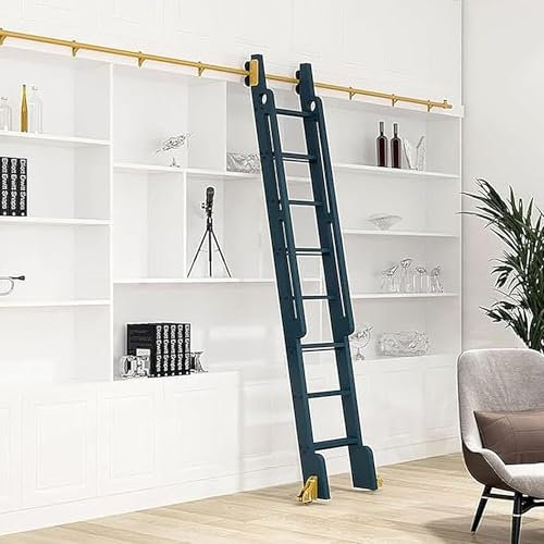 100-732CM Sliding Library Hardware Kit Heavy Duty Closet Ladder Track Kit, Full Set Orller System, Mobile Ladder Track Kit (no Ladder) Gold Ladder Track Rail(8ft/244cm Track kit)