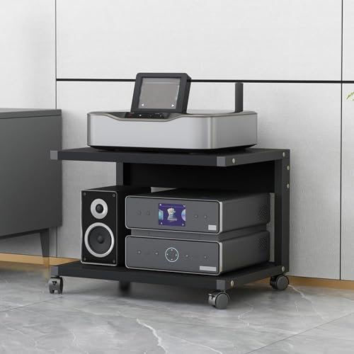 Hifi Regal Audio Rack,2-stufiges AV-Medienständer mit Rädern,Plattenspieler/Gaming/DVD Schrank,Record Player Stand aus Holz,Stereo TV Ständer,für Wohnzimmer,Spielzimmer,Entertainment-Center(Nero,50x40