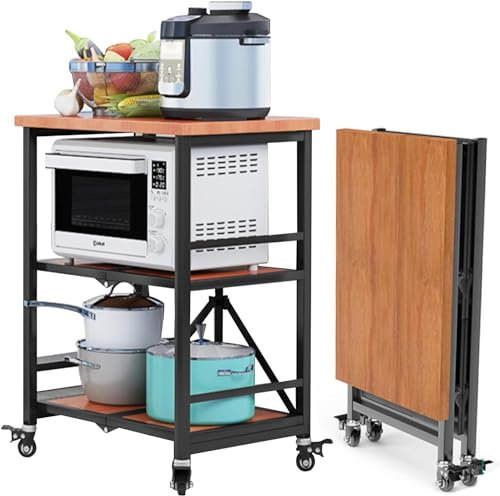 Carrito de isla de cocina rodante de acero inoxidable de 3 niveles con ruedas de bloqueo y gran almacenamiento