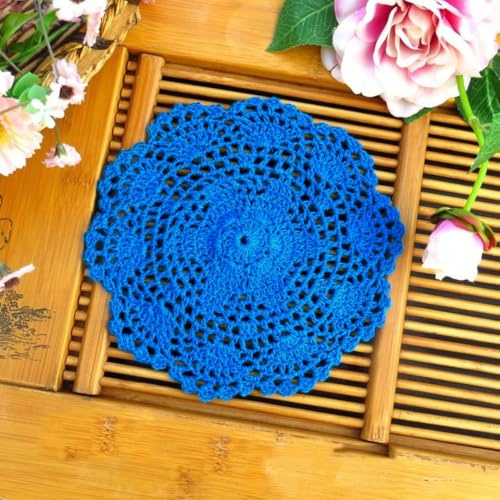 4 pièces de nappe ronde brodée, napperon crocheté, napperon en dentelle, set de table, petit chemin de table en crochet, nappes en coton pour tasses, bols, assiettes, vases, antiquités, 20 cm, bleu