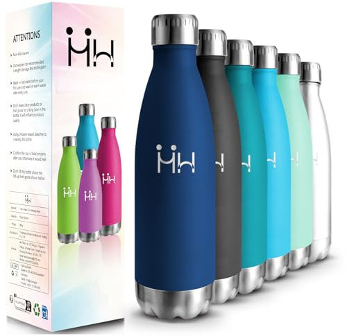HoneyHolly Gourde Isotherme - 500ML - Gourde Inox sans BPA, Gourde Sport Étanche, Réutilisable, Bouteille Isotherme, Processus de revêtement en Poudre, Gourde Metal pour Running, École, Bureau, Foot