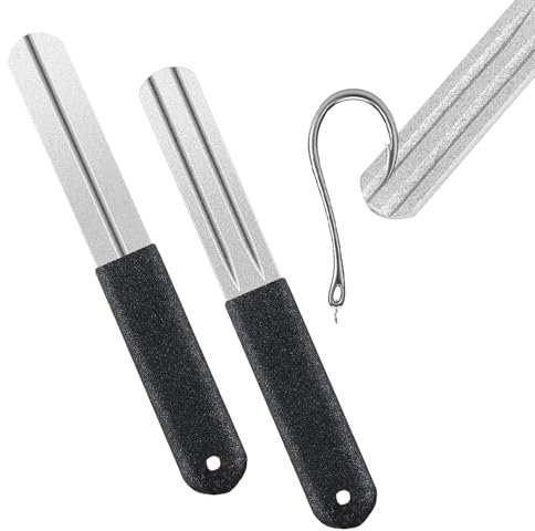 SOGHO 2 Stück Fischhakenschärfer,Dart Schleifstein,Doppelseitiger Hook Sharpener,Angelhaken-Schleifschleifstein Doppelseitig,Diamantfeile Schärfen,Zum Angeln Mit Griff Und Hängende Für Outdoor Angeln